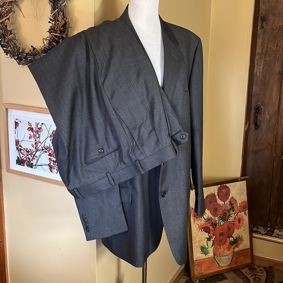 MARC ENZO Size 43L Gray Suit Mens 2-Piece Blazer Pant Wool Suspender Button NEW - Picture 4 of 17